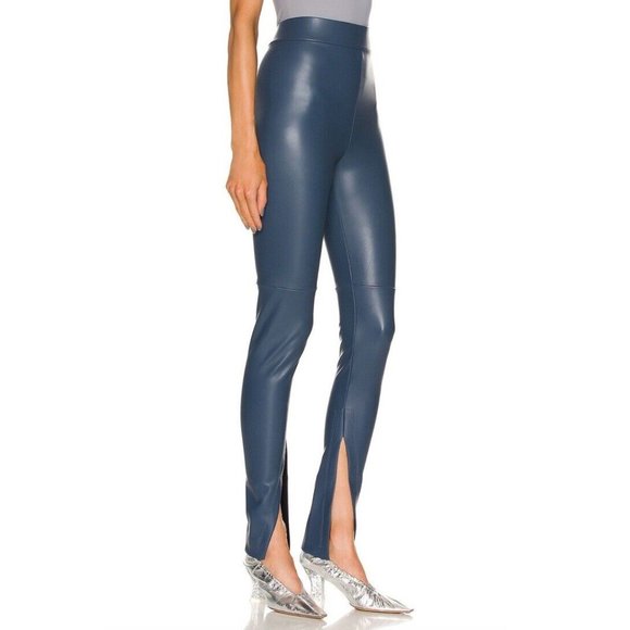 ALIX NYC Carlisle Pants Indigo Blue Faux Leather Front Slits - Picture 3 of 4